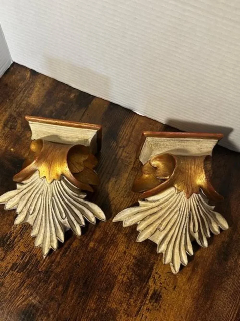 *2 Pcs Of Decorative Wall Sconces Shelves Brackets Gold Gilt 6 3/4” tall